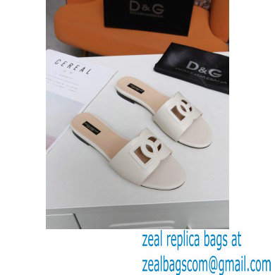 Dolce  &  Gabbana Calfskin Sliders White with DG Millennials Logo 2021